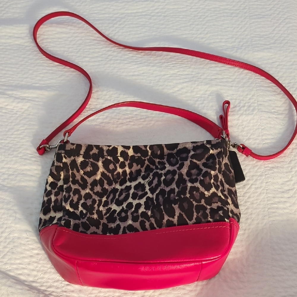 Coach Red and Brown Crossbody Bag with Leopard Print